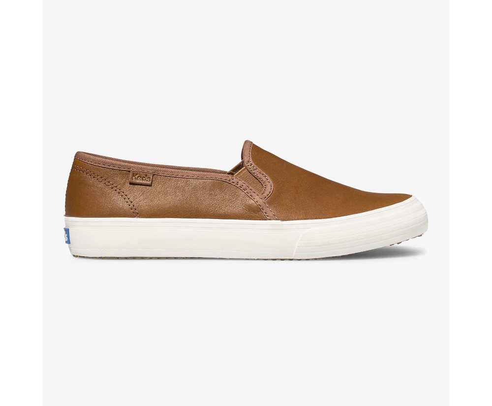 Keds Womens Slip Ons Brown - Double Decker Leather - 560LFZKEQ